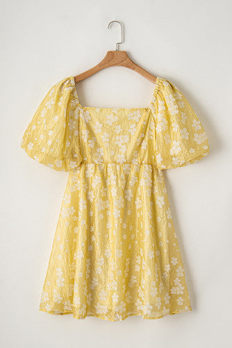 Yellow Floral Jacquard Dress