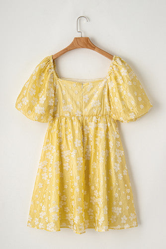Yellow Floral Jacquard Dress