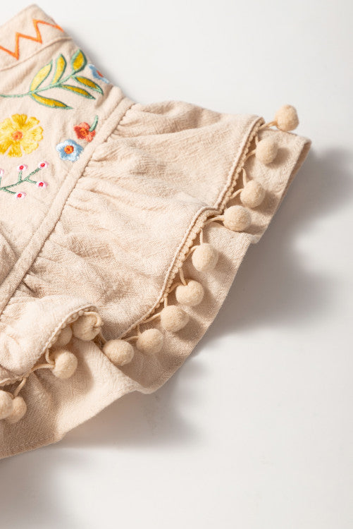 On Vacation Embroidery Pom Pom Dress