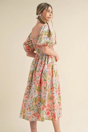 Hello Floral Smocked Midi Dress