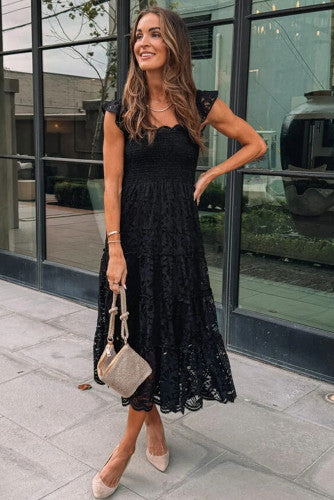 Dearest Memory Black Lace Midi Dress