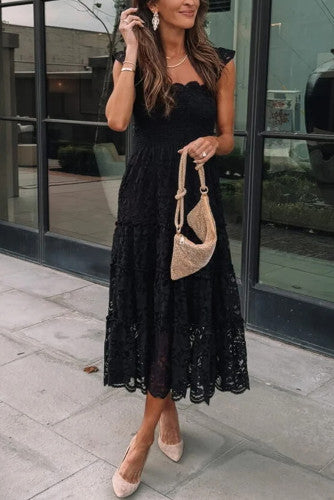 Dearest Memory Black Lace Midi Dress