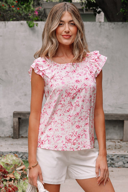 Pink Toile Bow Top
