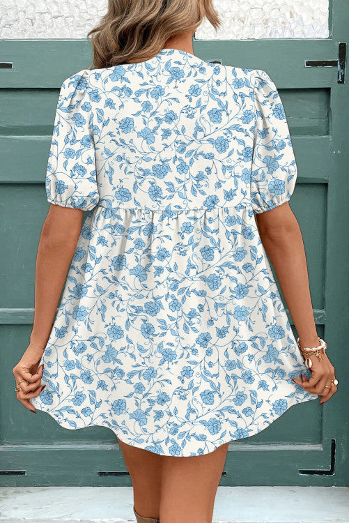 Sky Blue Floral Bow Dress