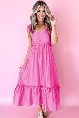 Pink Ruffle Trim Maxi