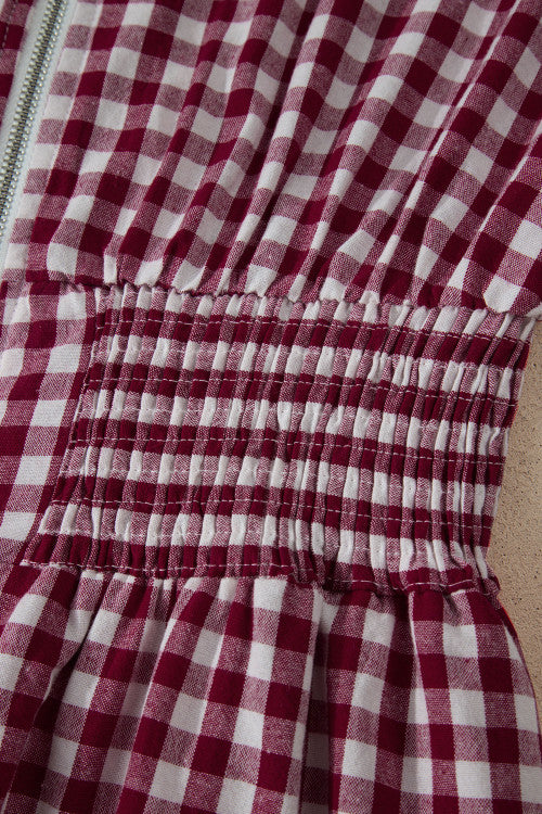Red Plaid Zipper Cinched Waist Maxi