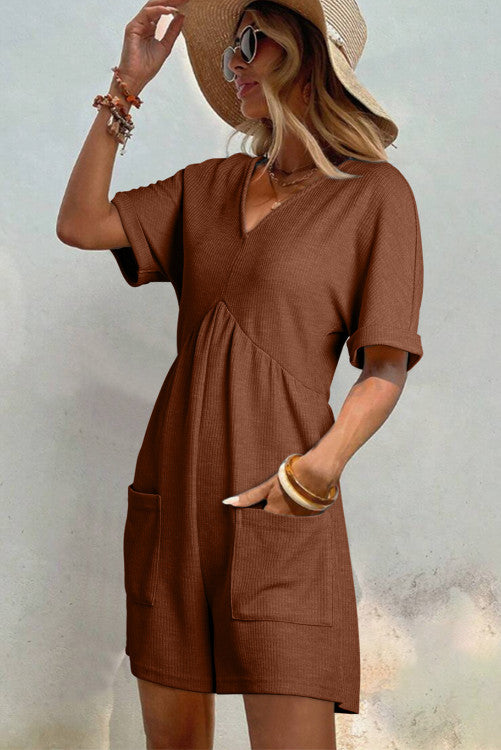 Coffee V Neck Romper