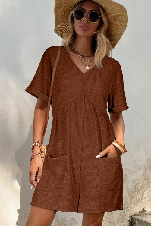 Coffee V Neck Romper