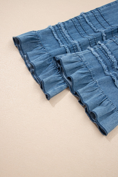 Dusk Blue Ruffled Hem Pants