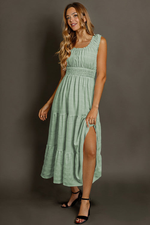 Green Pleated Midi Dress