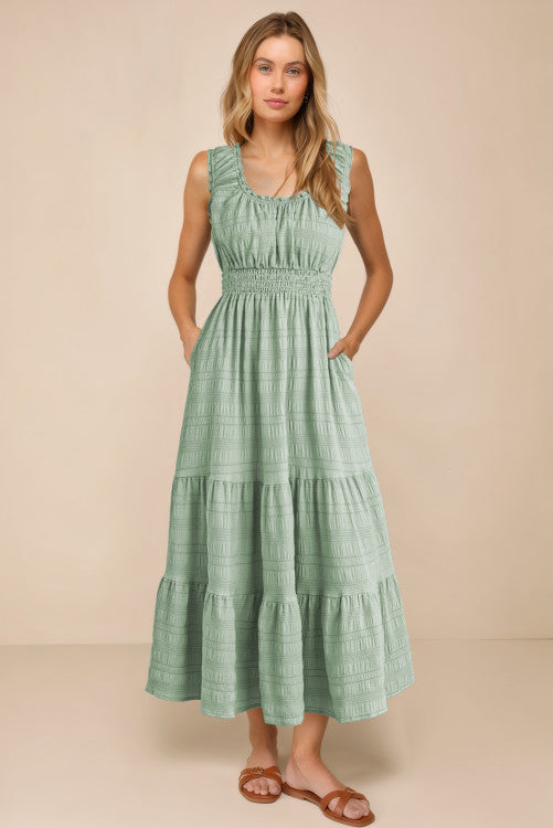 Green Pleated Midi Dress