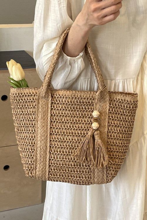 Light French Beige Rattan Shoulder Bag