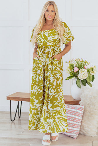 Green Scalloped Trim Floral Maxi