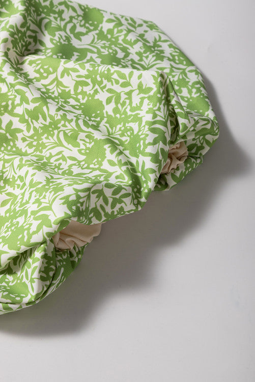 Light Green Floral Puff Sleeve Blouse