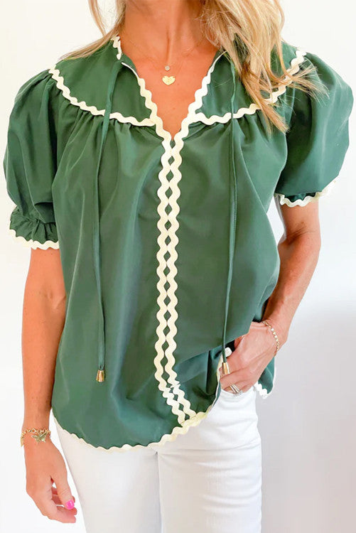 Green Ricrac Trim Blouse