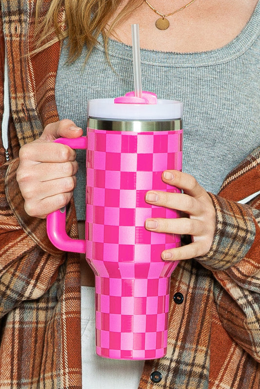 Hot Pink Checkered Tumbler