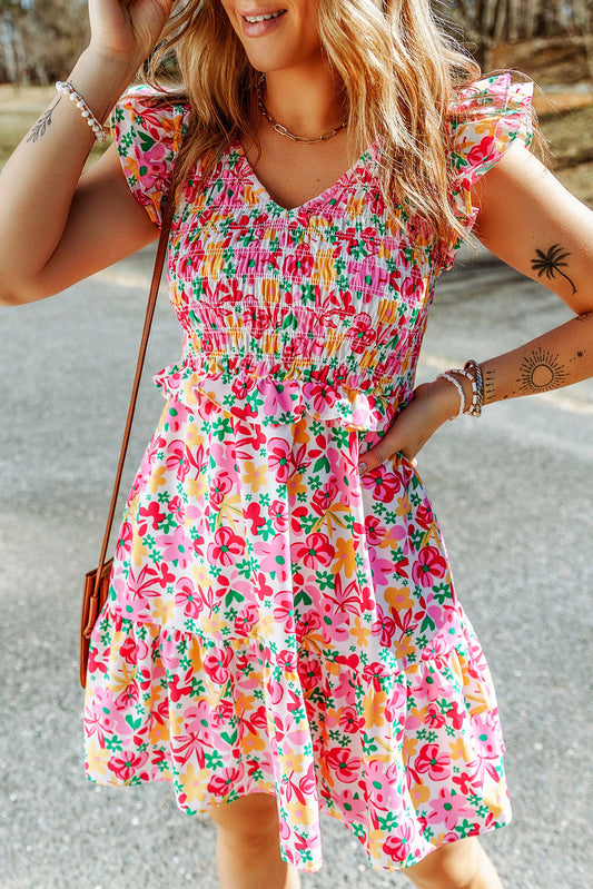 Multicolor Floral Smocked Dress