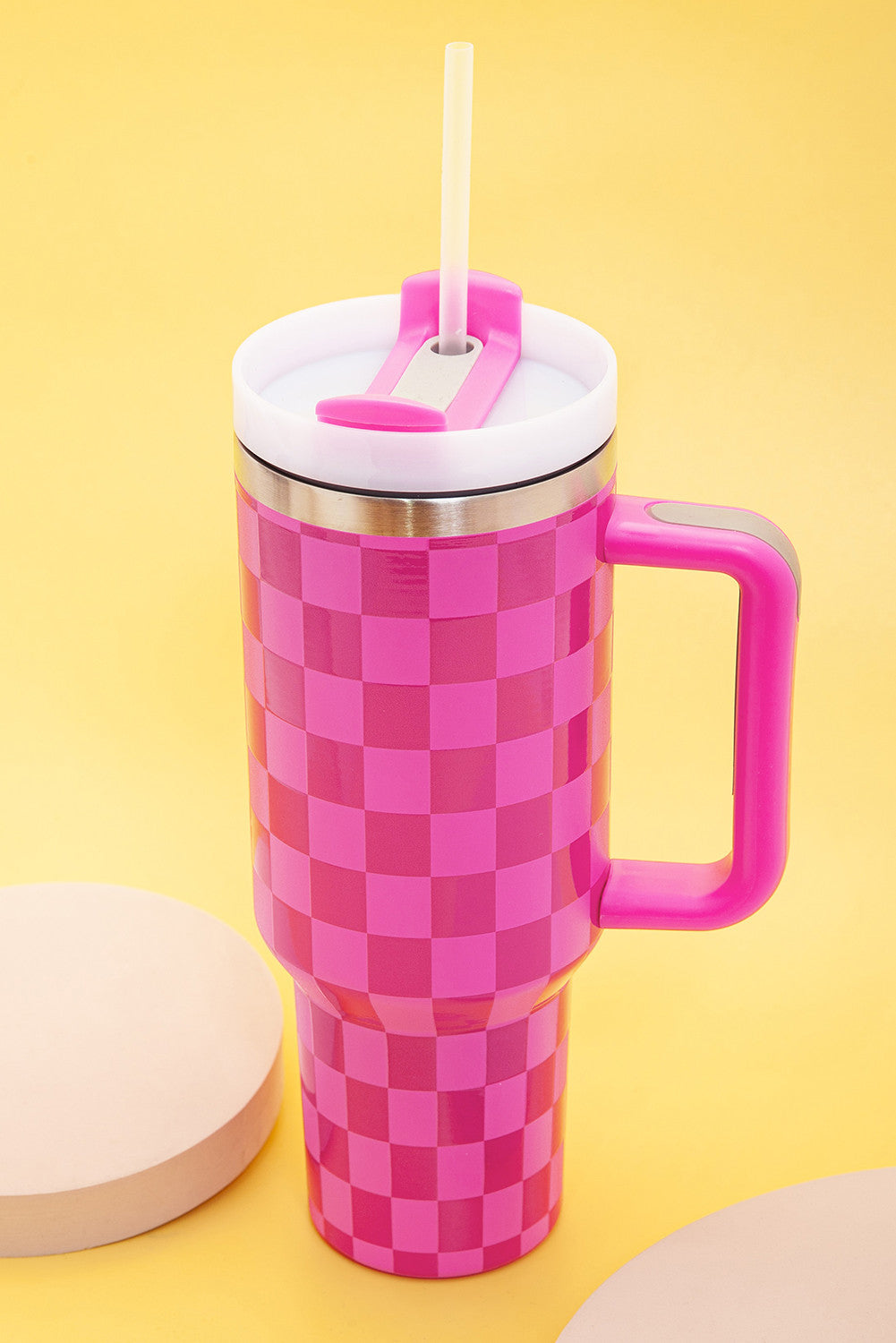 Hot Pink Checkered Tumbler