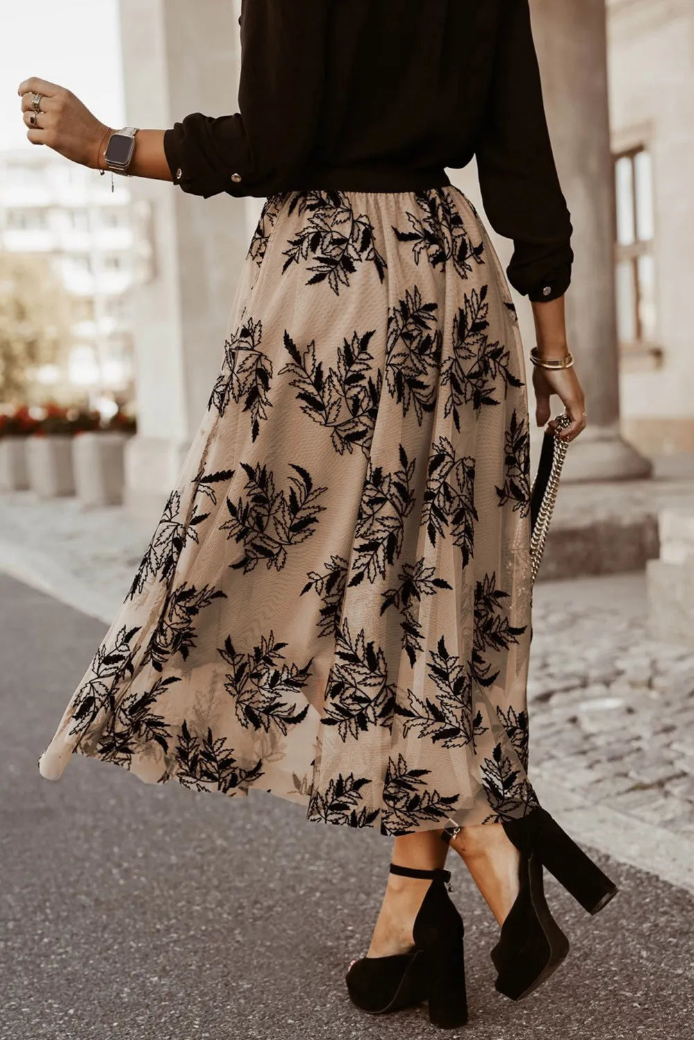 Apricot Floral High Waist Maxi Skirt