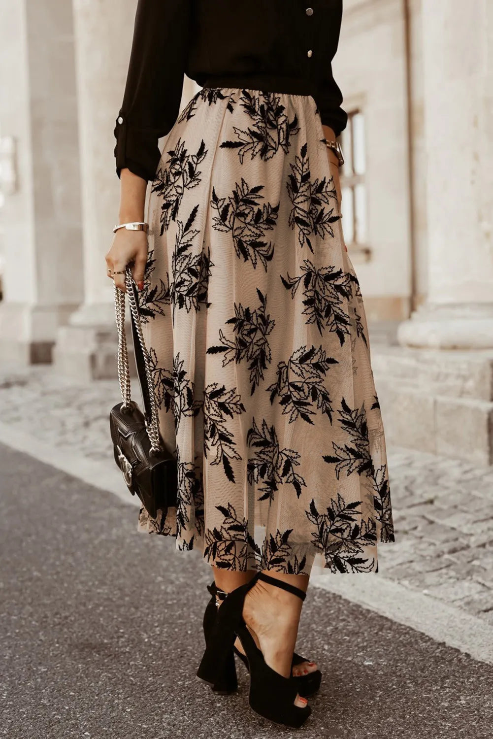 Apricot Floral High Waist Maxi Skirt