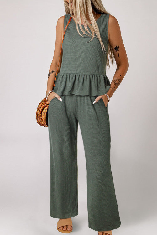 Green Ruffle Tank & Pants Set