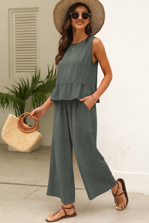 Green Ruffle Tank & Pants Set