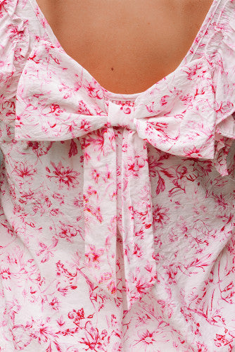 Pink Toile Bow Top