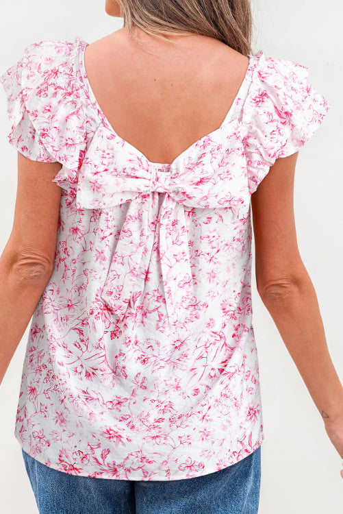 Pink Toile Bow Top