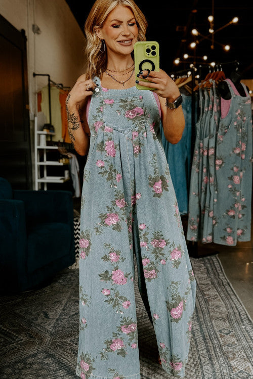 Floral Denim Overalls