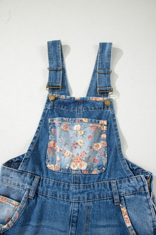 Floral Patchwork Denim Overalls