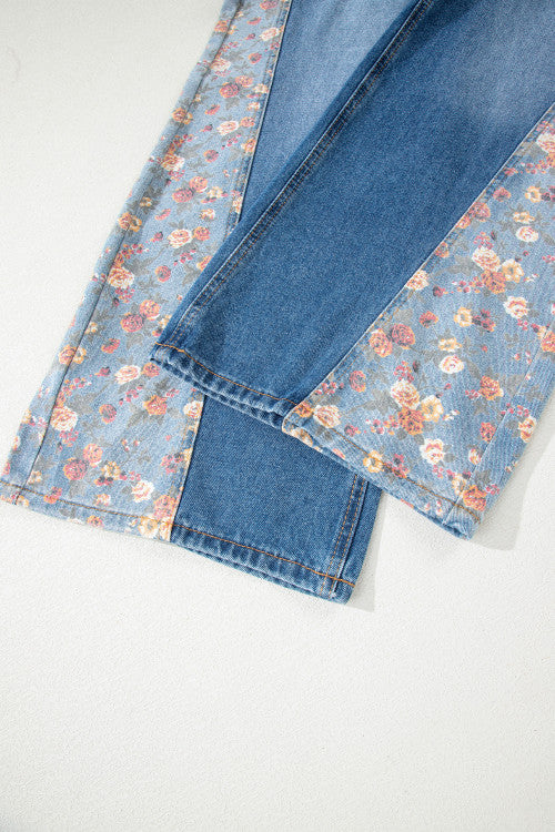 Floral Patchwork Denim Overalls