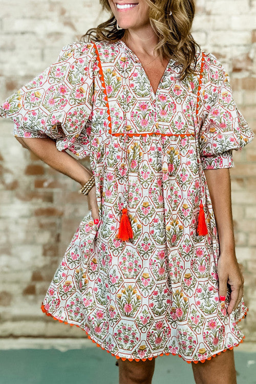 Floral Scalloped Trim Dress