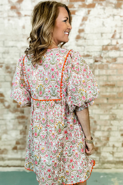 Floral Scalloped Trim Dress