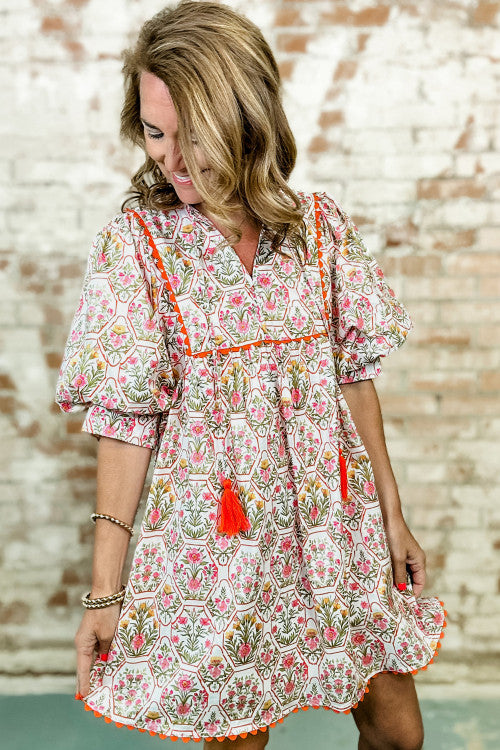 Floral Scalloped Trim Dress