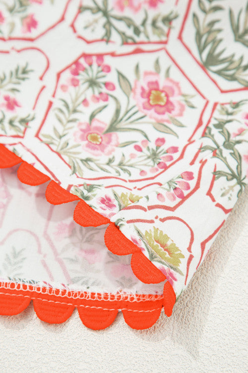 Floral Scalloped Trim Dress