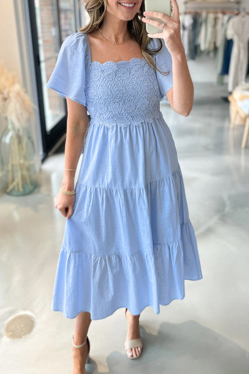 Beau Blue Lace Square Neck Maxi