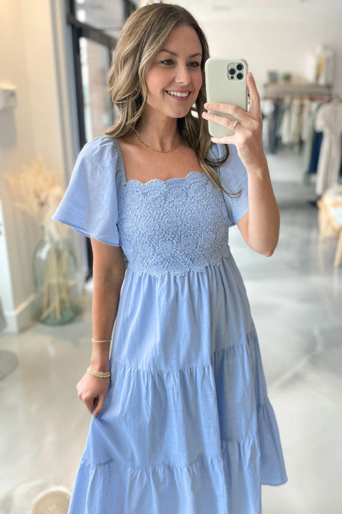 Beau Blue Lace Square Neck Maxi
