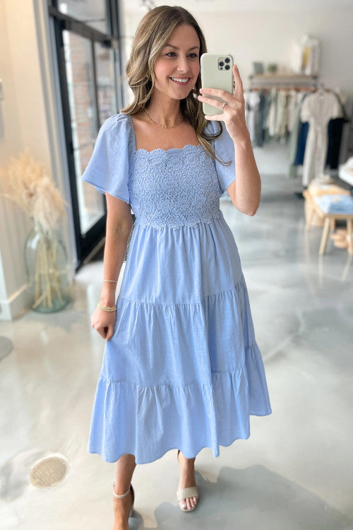 Beau Blue Lace Square Neck Maxi