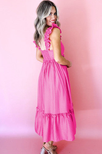 Pink Ruffle Trim Maxi