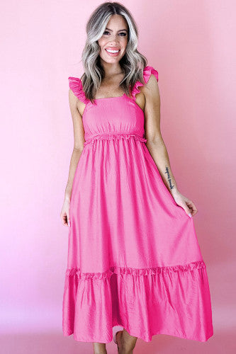 Pink Ruffle Trim Maxi