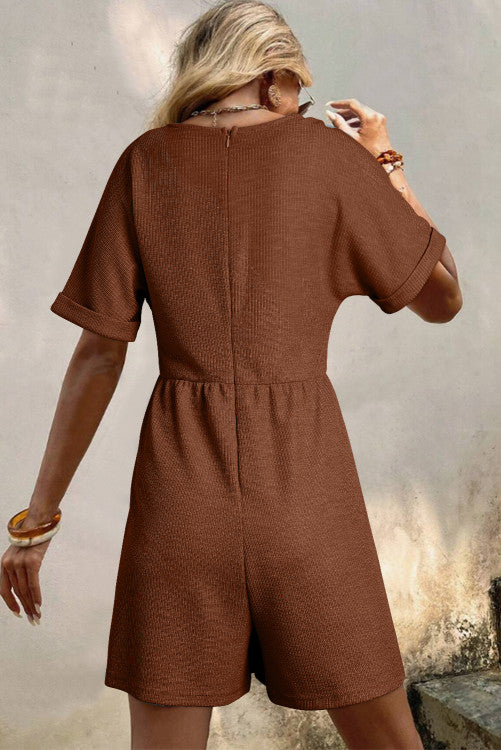 Coffee V Neck Romper
