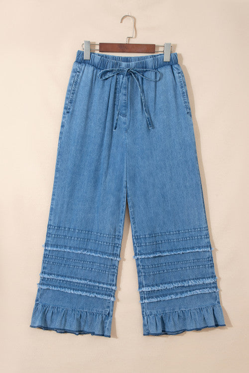 Dusk Blue Ruffled Hem Pants