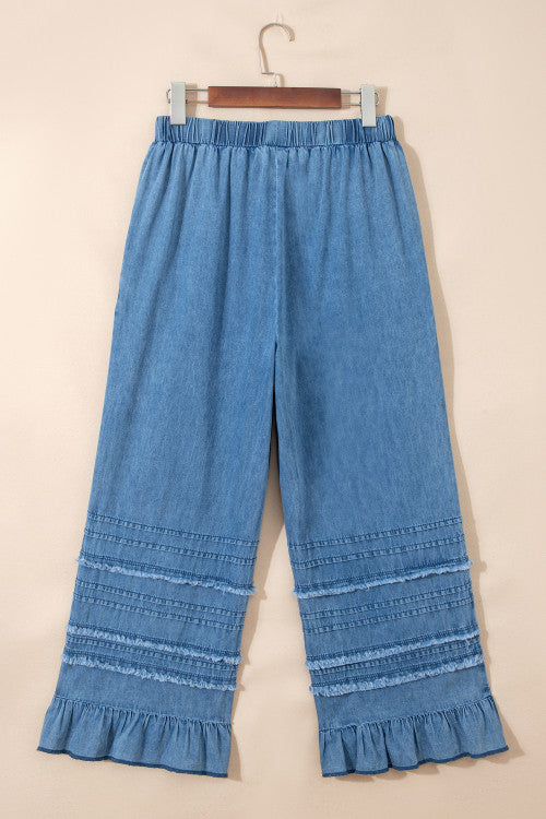 Dusk Blue Ruffled Hem Pants