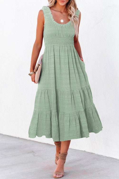 Green Pleated Midi Dress