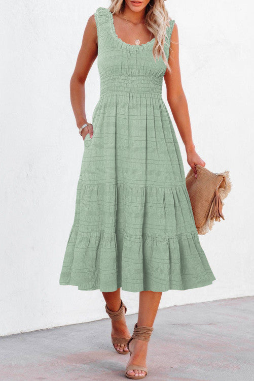 Green Pleated Midi Dress