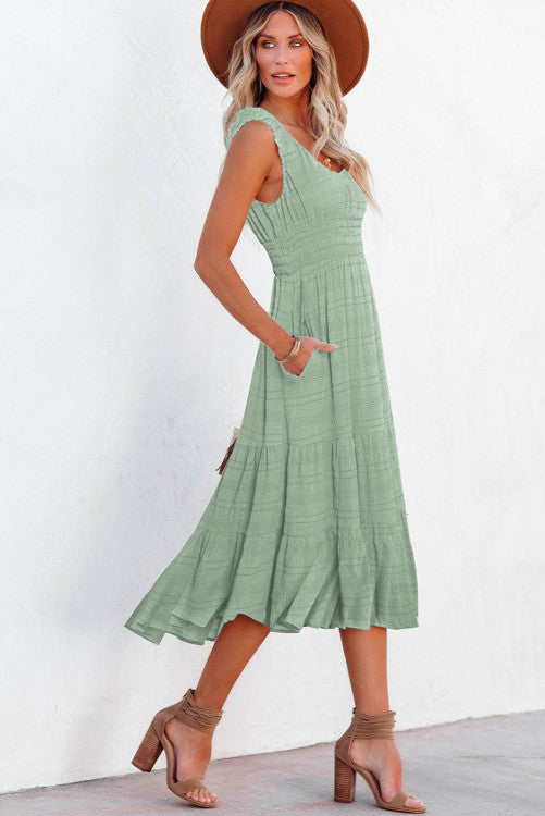 Green Pleated Midi Dress