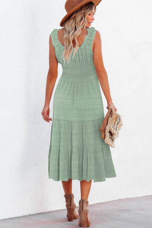 Green Pleated Midi Dress