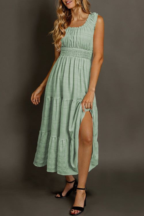 Green Pleated Midi Dress