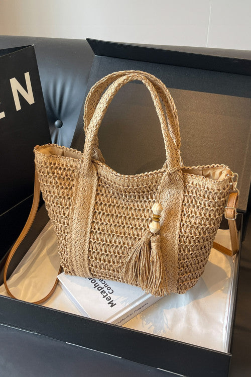 Light French Beige Rattan Shoulder Bag