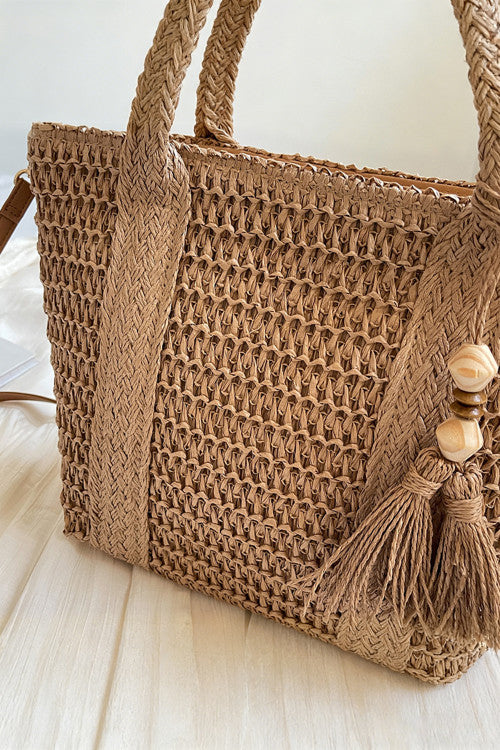 Light French Beige Rattan Shoulder Bag